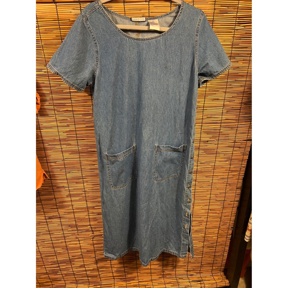 Erika & Co Size PM Denim Midi Dress Blue Short Sleeve 100% Cotton